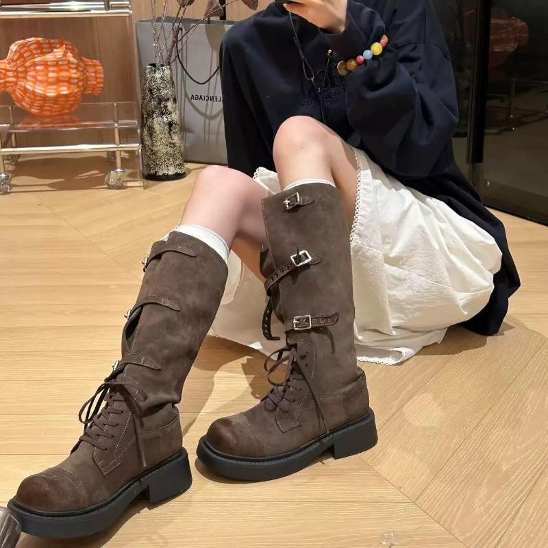 Fashion Women High Boots Flats Knee High Chelsea Gladiator Boots Winter Shoes Casual New 2025 Designer Dress Brand Lace Up Woman Botas