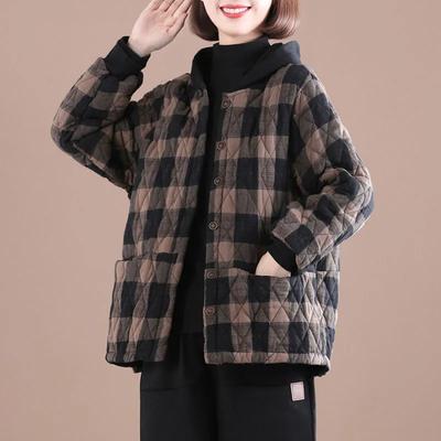 Damen Casual Kariert Locker Einreihiger Mantel Im Herbst und Winter Plus Baumwolle Warm Kapuzen Baumwolljacke