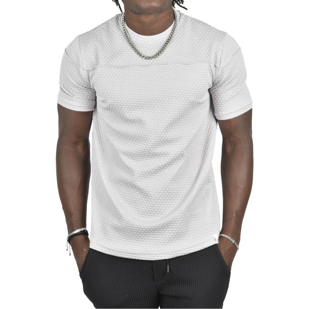 DeepSEA Front Pleated Embossed Dot Patterned Waffle Fabric T-Shirt 2403207