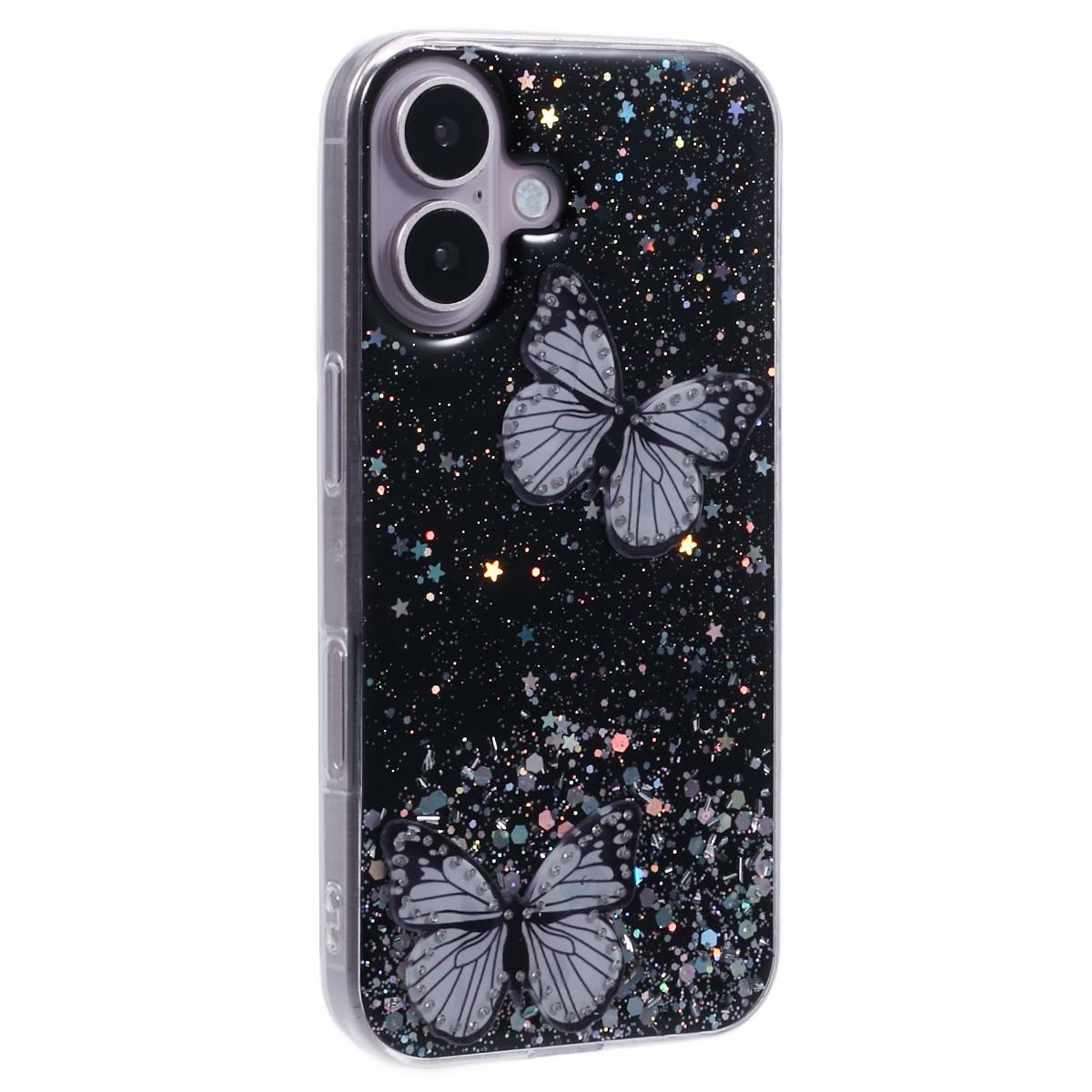 

AW Series For iPhone 16 Case Glitter Bling PVC Butterfly TPU Shockproof Phone Cover