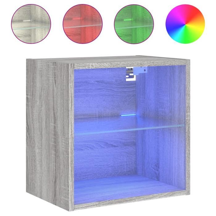 VidaXL Table de Chevet Murale avec Lumières LED, Armoire de Lit Suspendue, Table de Nuit, Armoire de Nuit Chambre, Moderne, 837074