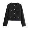 Women Fashion Autumn Winter Single-breasted Textured Round Neck Flip Pocket Short Jacket Coat Chic Ladies Tops Mujer