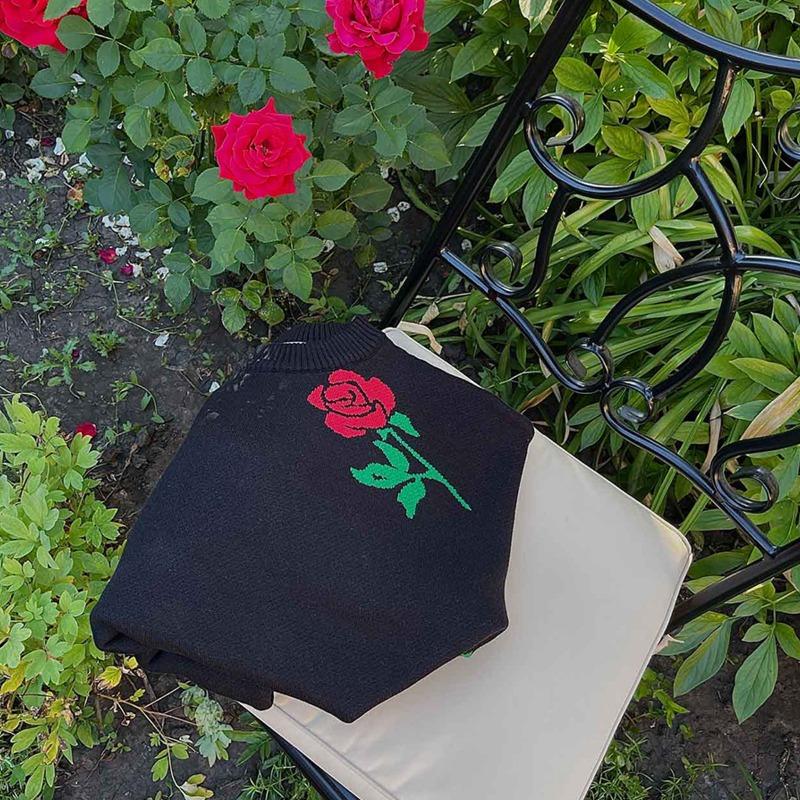 Herbst Rundhals Rose Print Gestrickte Pullover Frauen Winter Neue Mode Lose Pullover Pullover Weibliche Vintage Elegante Warme Casual Strickwaren Tops 24647