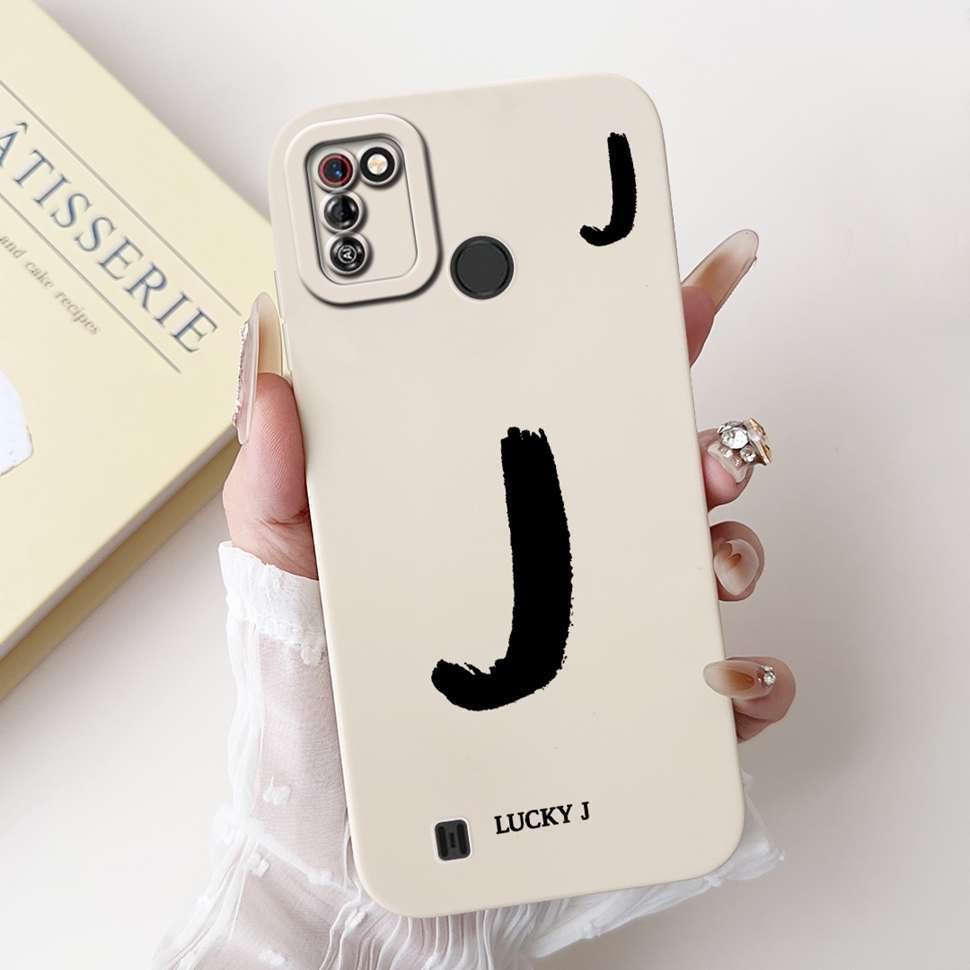 Protective Cases For Tecno Pop 4 Pro Case Lucky letters A-Z Soft Silicone White Cover For Tecno Pop 4Pro 4 PRO 6.52" Phone Shell
