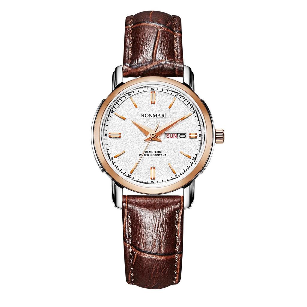 Unisex Waterproof Cowhide Strap Watch with Dual Calendar for Teens and Adults