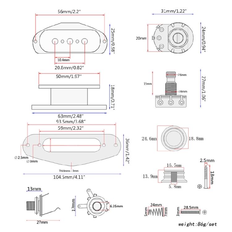 3 Pole Humbucker Pickup Jack 3-string Cigar Box Guitar Pickup Guitar Accessories
