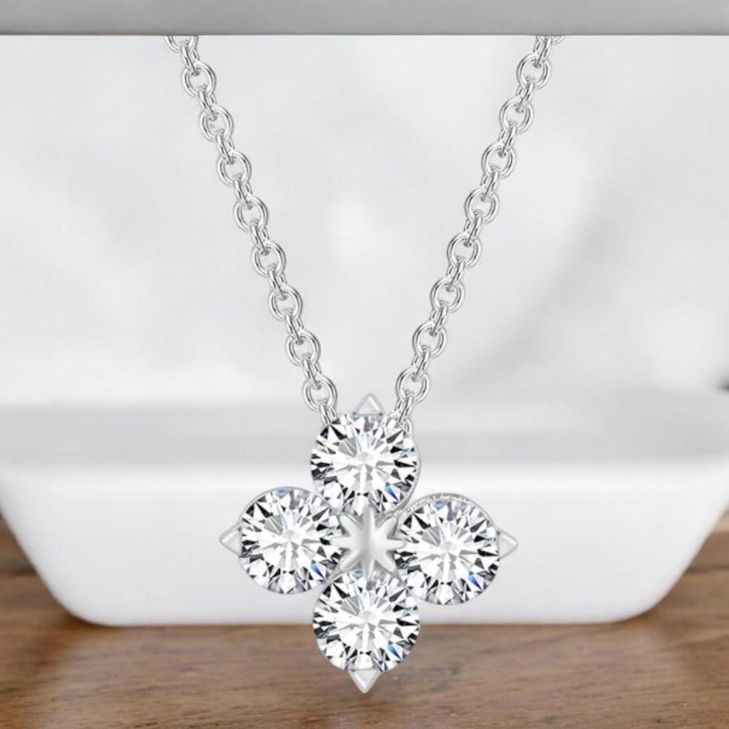 Pendant with Link Chain, Floral Shape Necklace for Women & Girls