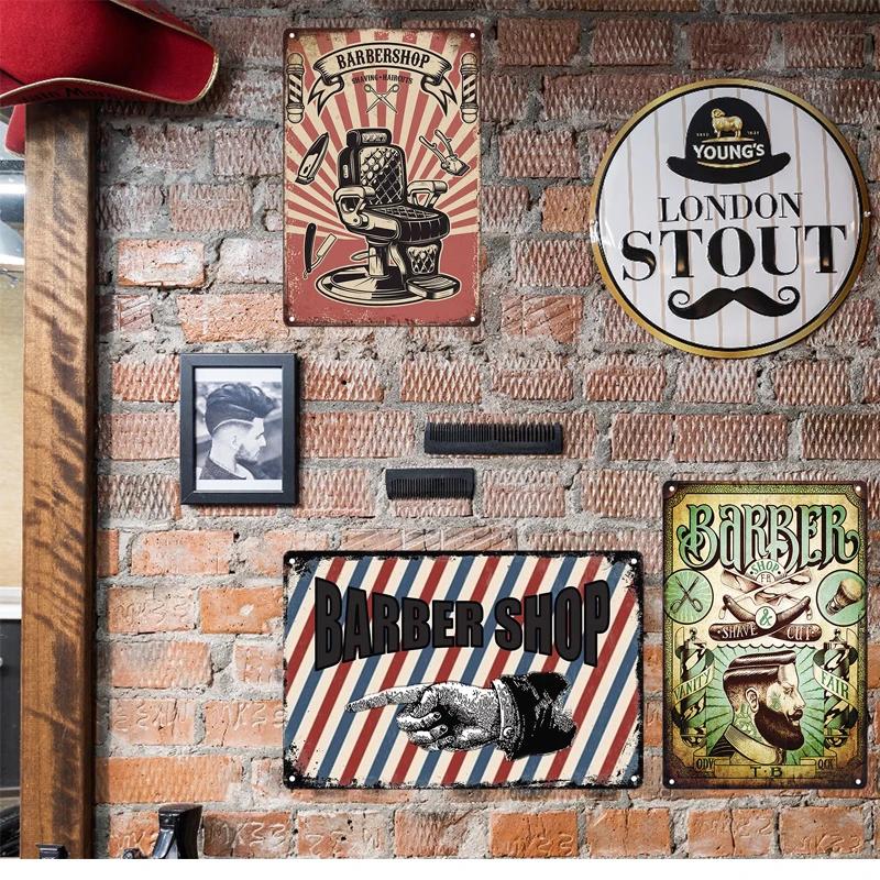 Classic Barber Shop Vintage Tin Signs Decorative Metal Plaque Metal Retro Wall Plates Salon Haircut and Shave Poster Wall Decor