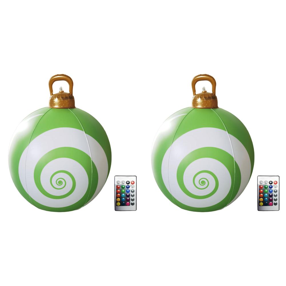 24 Inch Light Up PVC Inflatable Christmas Ball New Years Christmas Ornaments with Light and Remote Holiday Yard Lawn Porch Decor