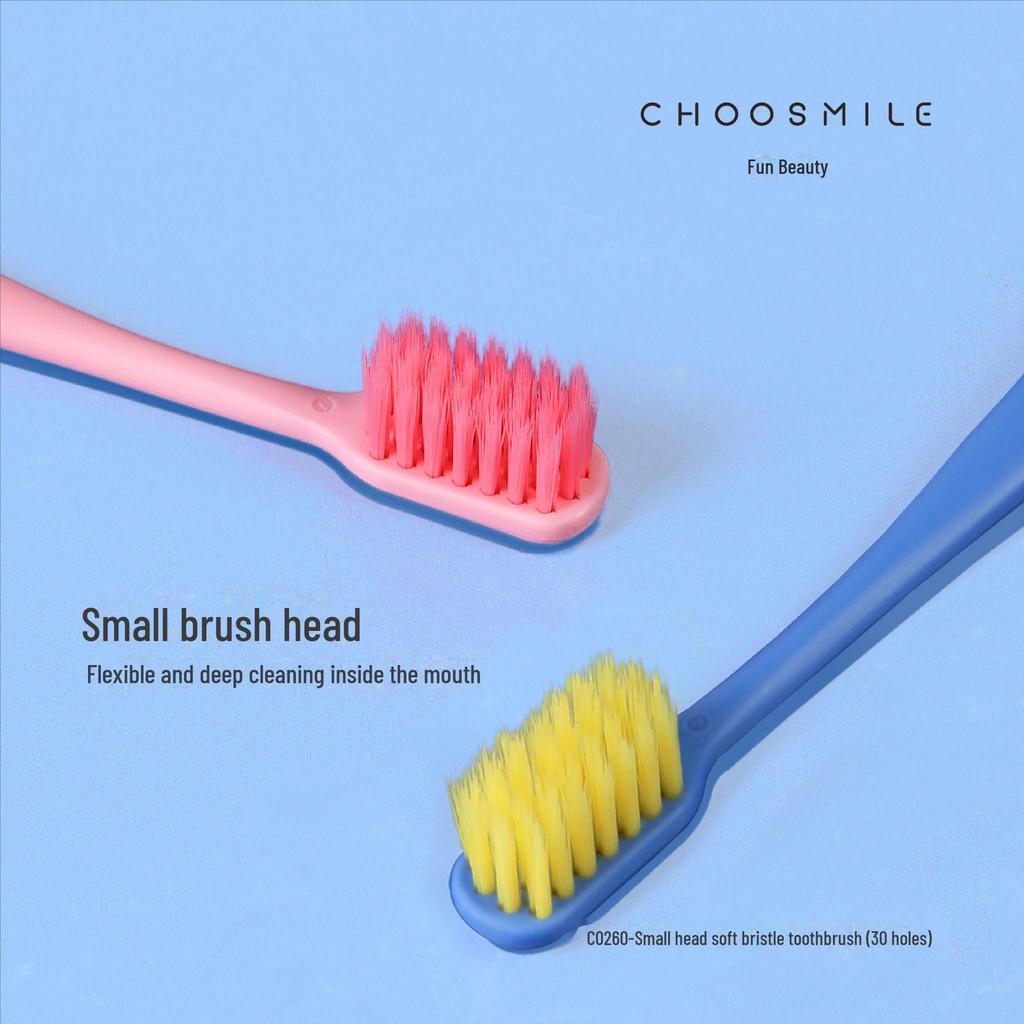 Qumei Soft Bristle Toothbrush, 30-Hole Round Head, 2-Pack for Home & Dorm Use