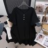 Women's Plus Size V-Neck Mid-Length Loose Fit Short-Sleeve T-Shirt (200-350 Jin)