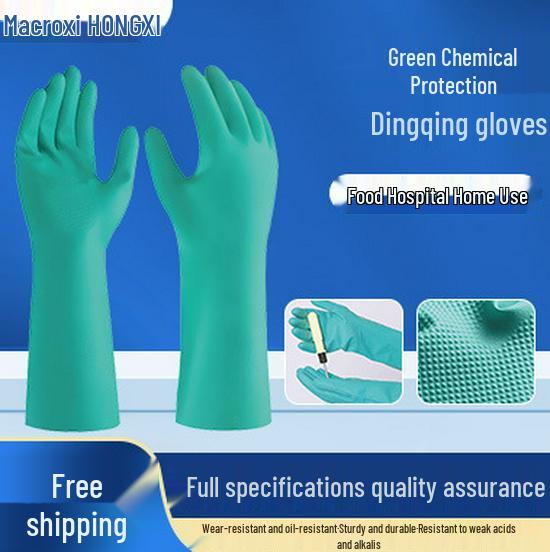 

Extra Long & Thick Green Nitrile Household Gloves - Chemical, Acid, Alkali & Oil Resistant for Industrial Use Nitrile Gloves Size 7