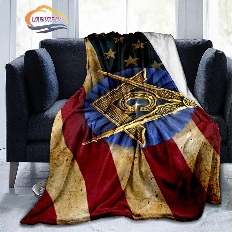 Print Freemasonry Flannel Blanket Masonic Air Conditioning Sofa  Portable Travel Camping   Suitable for All Season