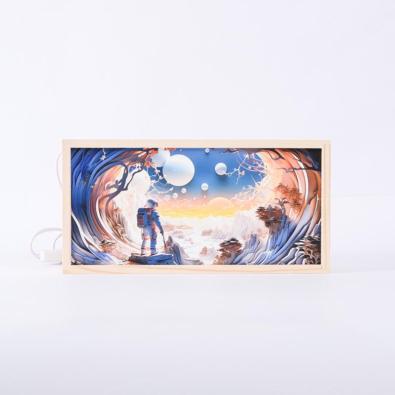 Creative Cartoon Wooden Frame Night Light - Bedroom Bedside Lamp with Acrylic Ornament