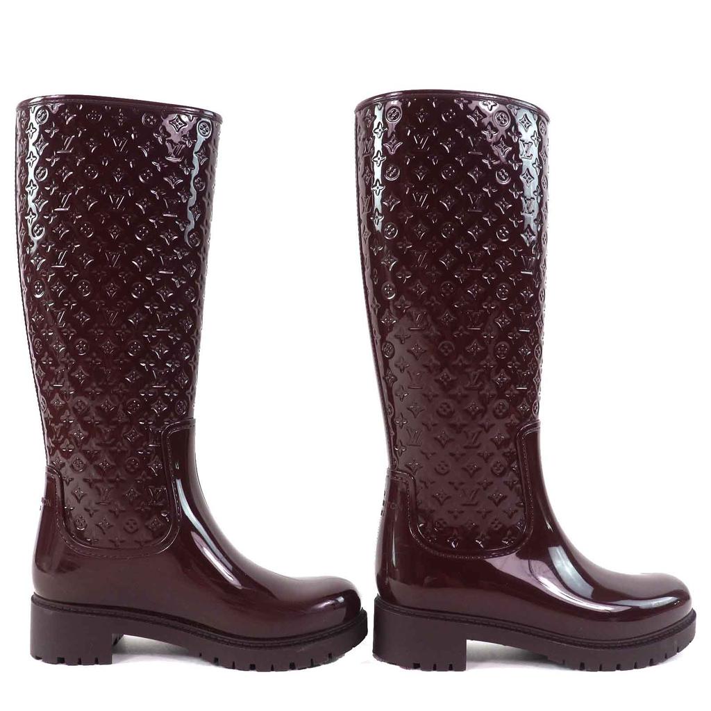 Great LOUIS VUITTON Rain shoes Monogram long rain boots  Bordeaux rubber Women  Used