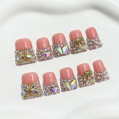 European & American Sweet Cool Style Duckbill Nails with AB Color Rhinestones - Handmade French Alloy.