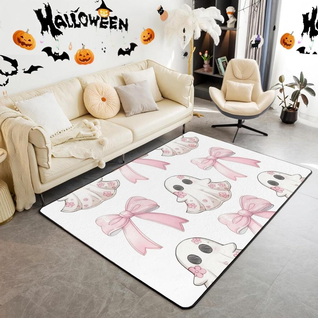Halloween Bats Area Rug 3x5, Boho Vintage Floral Rugs for Living Room Gothic Damask Washable Rug, Antique Decor Goth Silhouette Dark Shadows