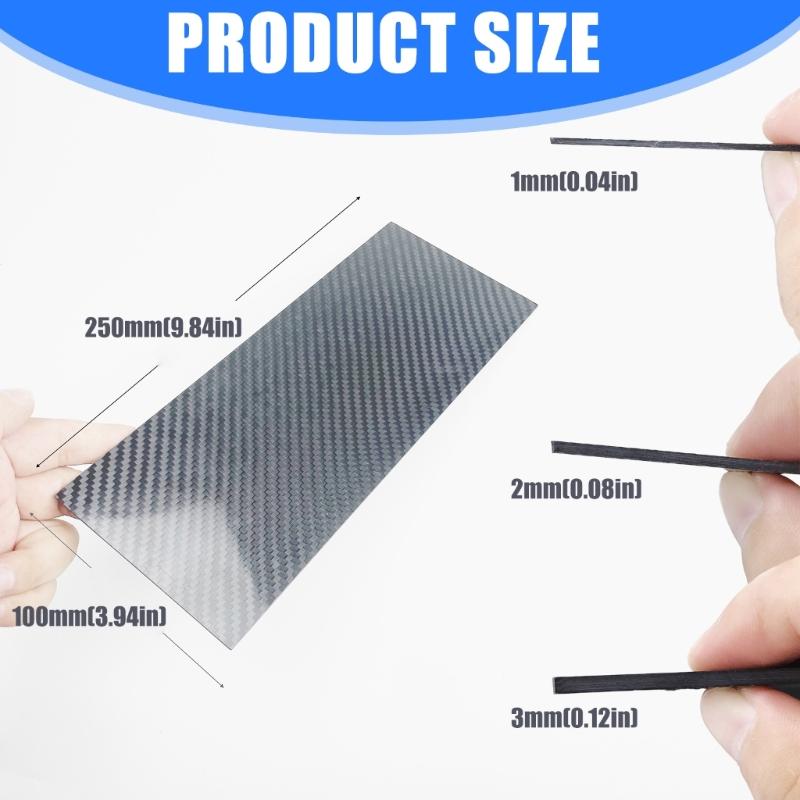 3K Hochhärte Kohlefaserplatte 100x250mm Carbon Panel 1/2/3MM Dick Glänzende Oberfläche Kohlefaser Modell Ersatz