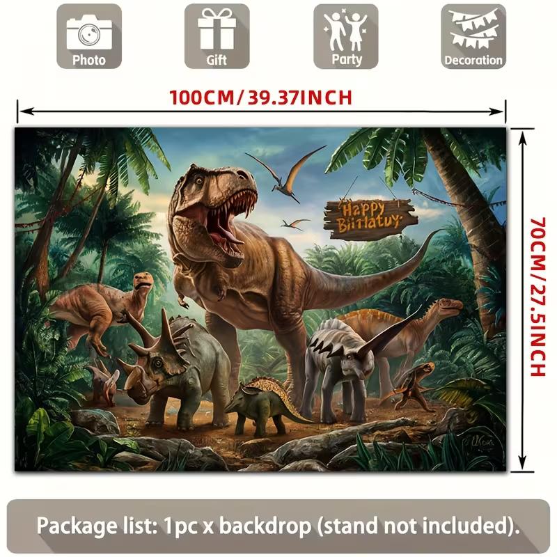 

2D Jungle Dinosaur Happy Birthday Backdrop Boys Photoshoot Background 47.2x31.5inch/120*80cm