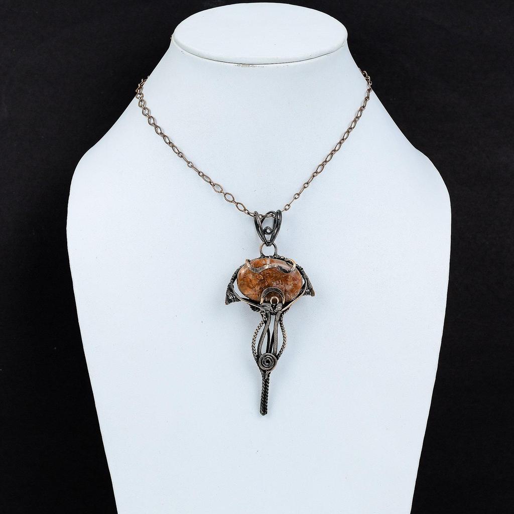 Sunstone Pendant Copper Wire Wrapped Pendant Natural Gemstone Pendant Wire Wrapping Jewelry Handmade Amazing Pendant Copper Jewelry For Gift