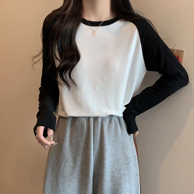 Women's Korean Style Round Neck Raglan Long Sleeve Warm Slimming Base Layer Top