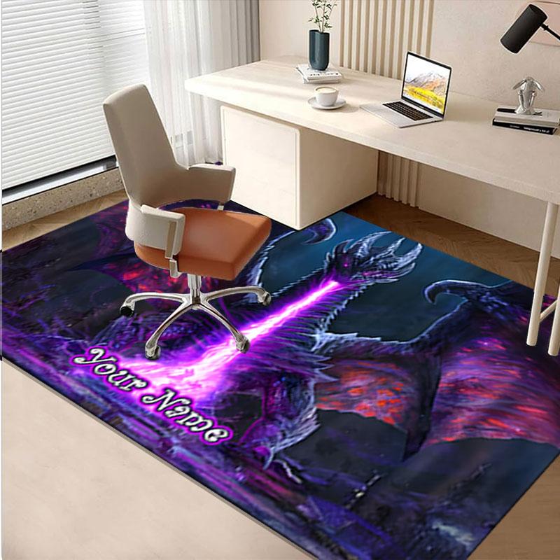 1PC Custom Name "Dragon's Mystic Flame" Theme Floor Mat Ideal for Living Room, Game Rooms, Office, Bedroom,Floor Mat Playful Design