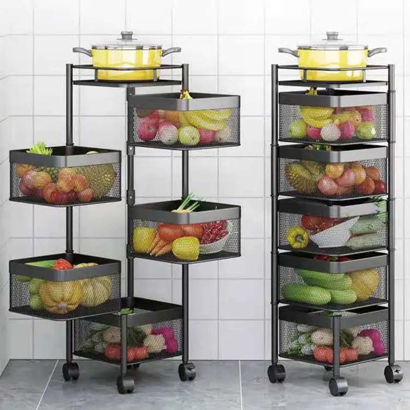 Küchen-Gemüseregal, mehrschichtig, bodenstehend, quadratisch, drehbar, Lebensmittelaufbewahrung, Regal, Korb, Obst, Abfluss, Spüle mit Rad, Küche, Badezimmer, Organizer