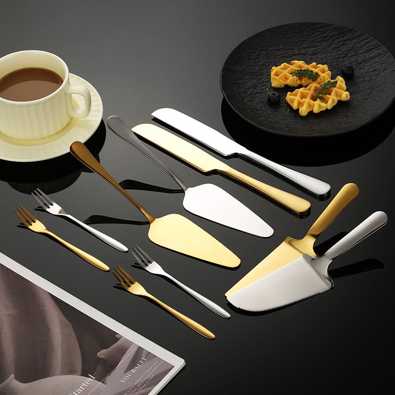 Stainless Steel Cake Spatula and Serrated Bread Knife Set with Mooncake Knife, Forks, and Triangle Shovel