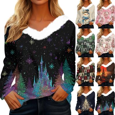 Long Sleeve Shirts For Women Cute Tops Christmas Prints Tees Blouses Casual Plus Size Basic Tops Pullover