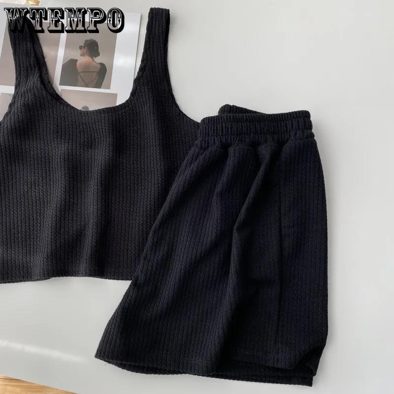WTEMPO Sleeveless Classic Women's Matching Set Casual Summer Top and Shorts Set for Women Tracksuit Two-piece Suit Female Pajamas Matching Set