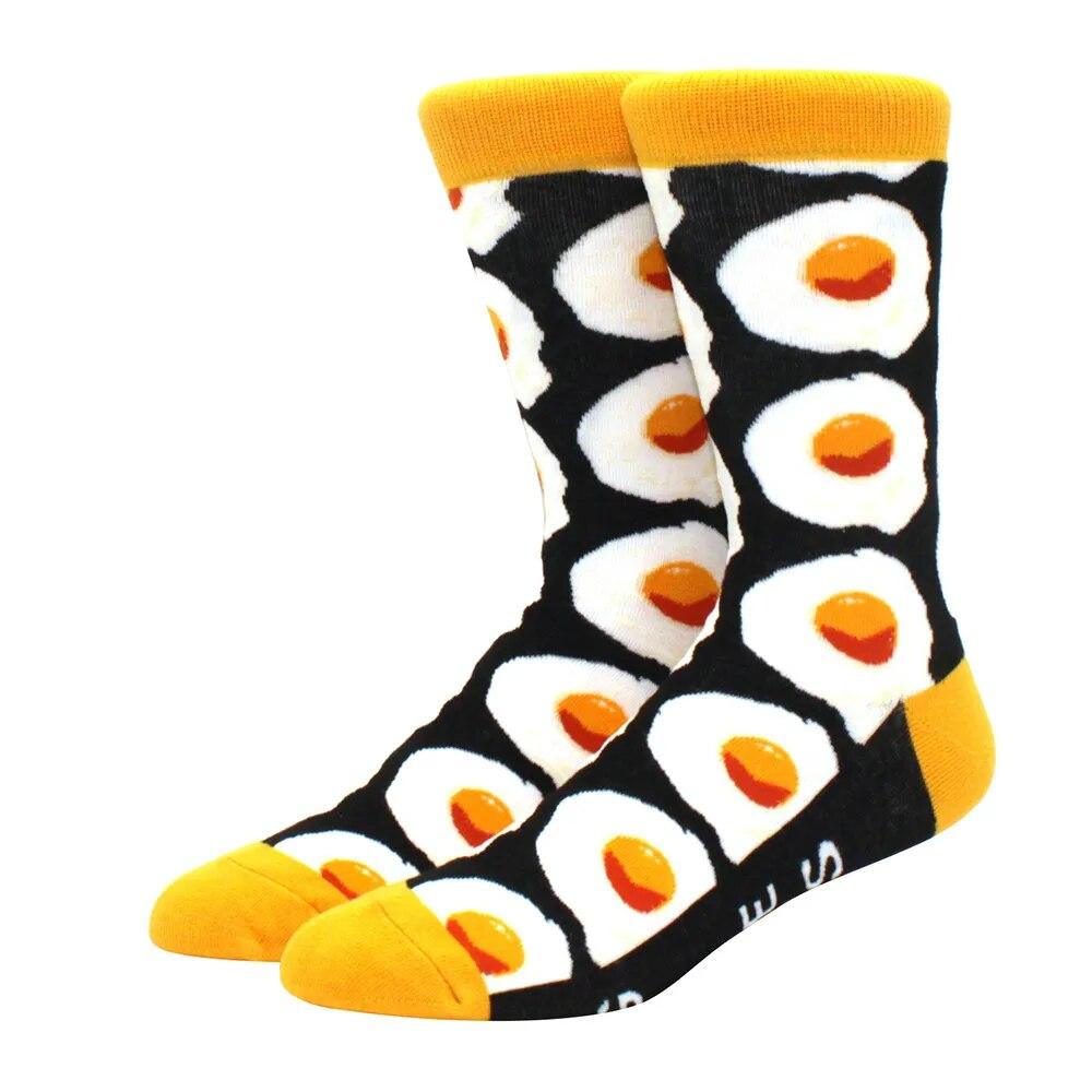 1 Pair Men's Fun Hip Hop Skateboard Beer Happy Art Print Mid Socks, EU38-46