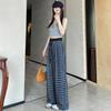 Retro Blue Plaid Wide-Leg Pants - Spring/Summer 2026 Collection, Lazy Style, Drapey Straight-Leg Casual Pants
