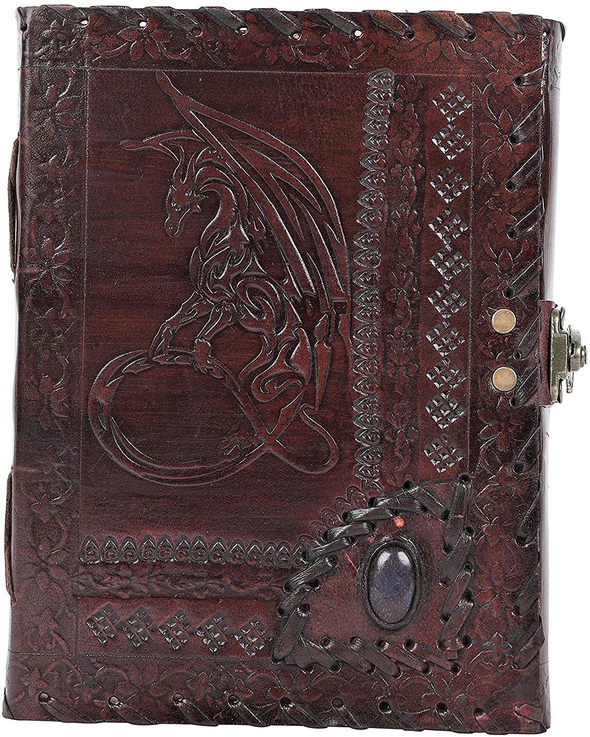 OVERDOSE Dragon Embossed Leather Journal Handmade Antique Stone Journal Student Unisex Diary Leather Sketchbook Drawing Journal Notebook 6 x 8 inches