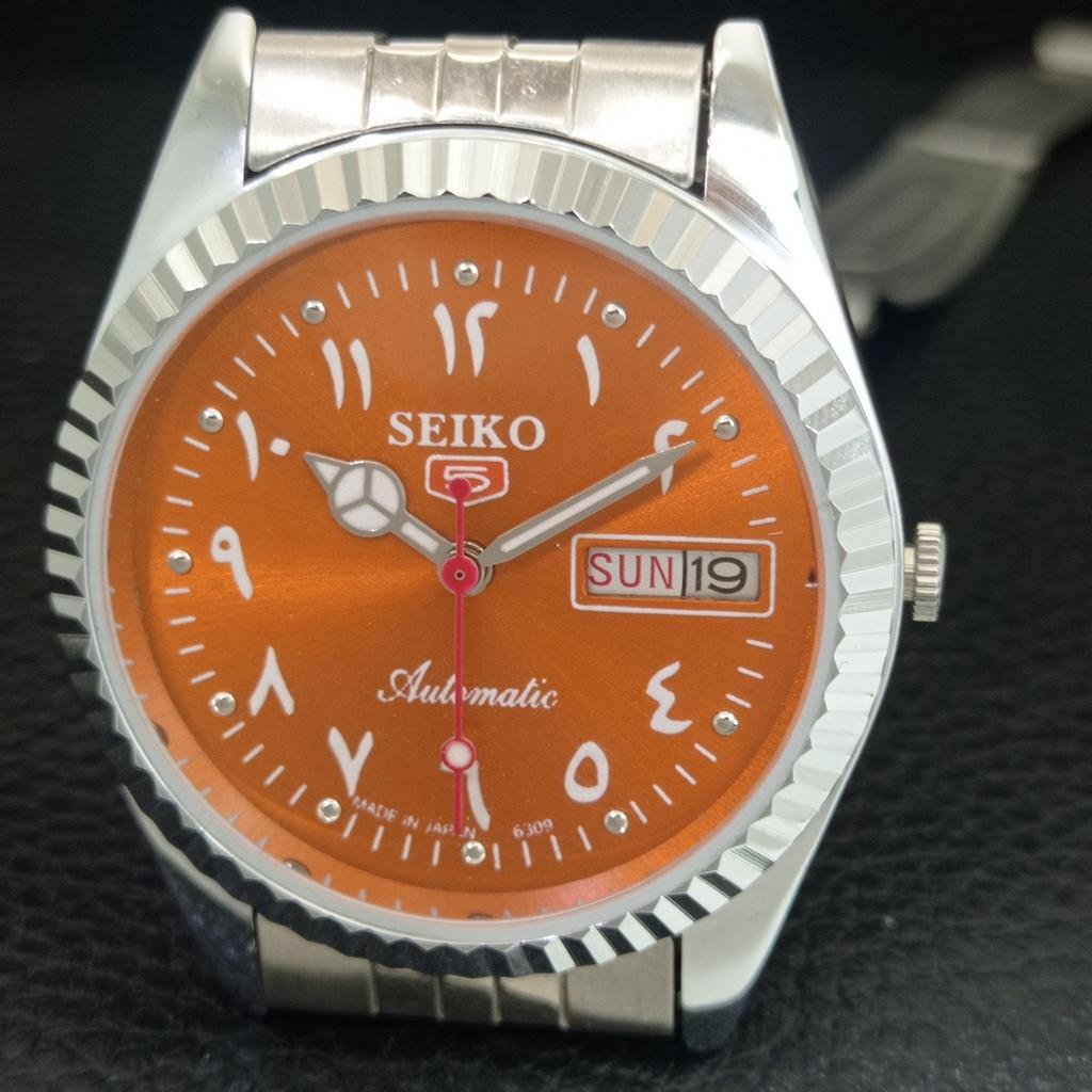 AUTOMATIC VINTAGE REFURBISHED SEIKO 5 6309A JAPAN MENS ORANGE WATCH a442495-1