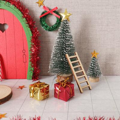 Yousheng Miniature Christmas Scene Model Wooden Elf Door Set Handmade Mini Wood Door Festive Holiday Dollhouse Decor