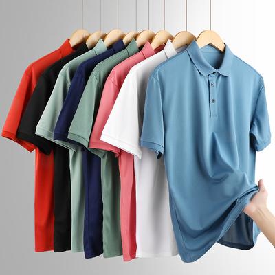 Summer Ice Silk Quick-drying Sports POLO Shirt Lapel Solid Color Short-sleeved Men's Cool T-shirt Thin Loose Large Size Men