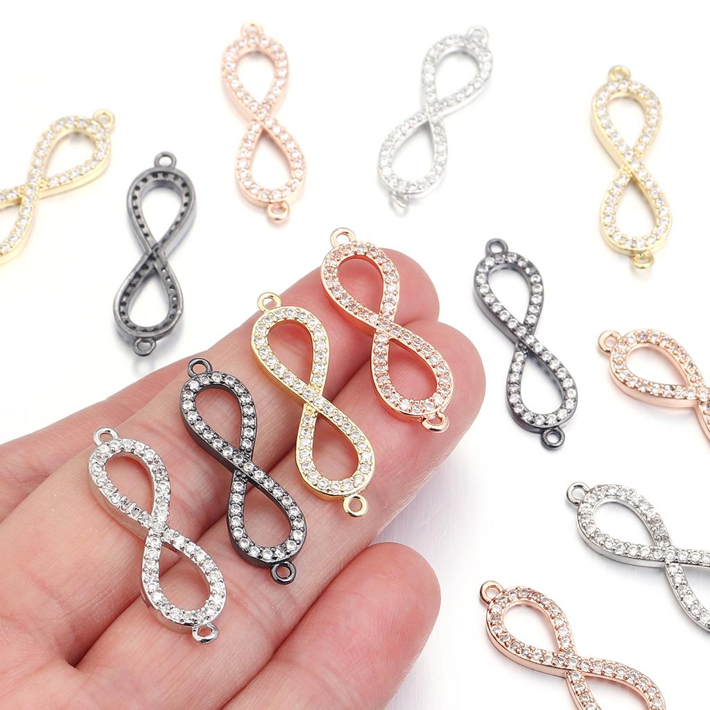 2pcs Brass Cubic Zirconia Infinity Charms 9x29mm Exquisite Cross Charm Connectors For DIY Jewelry Making Necklace Accessories