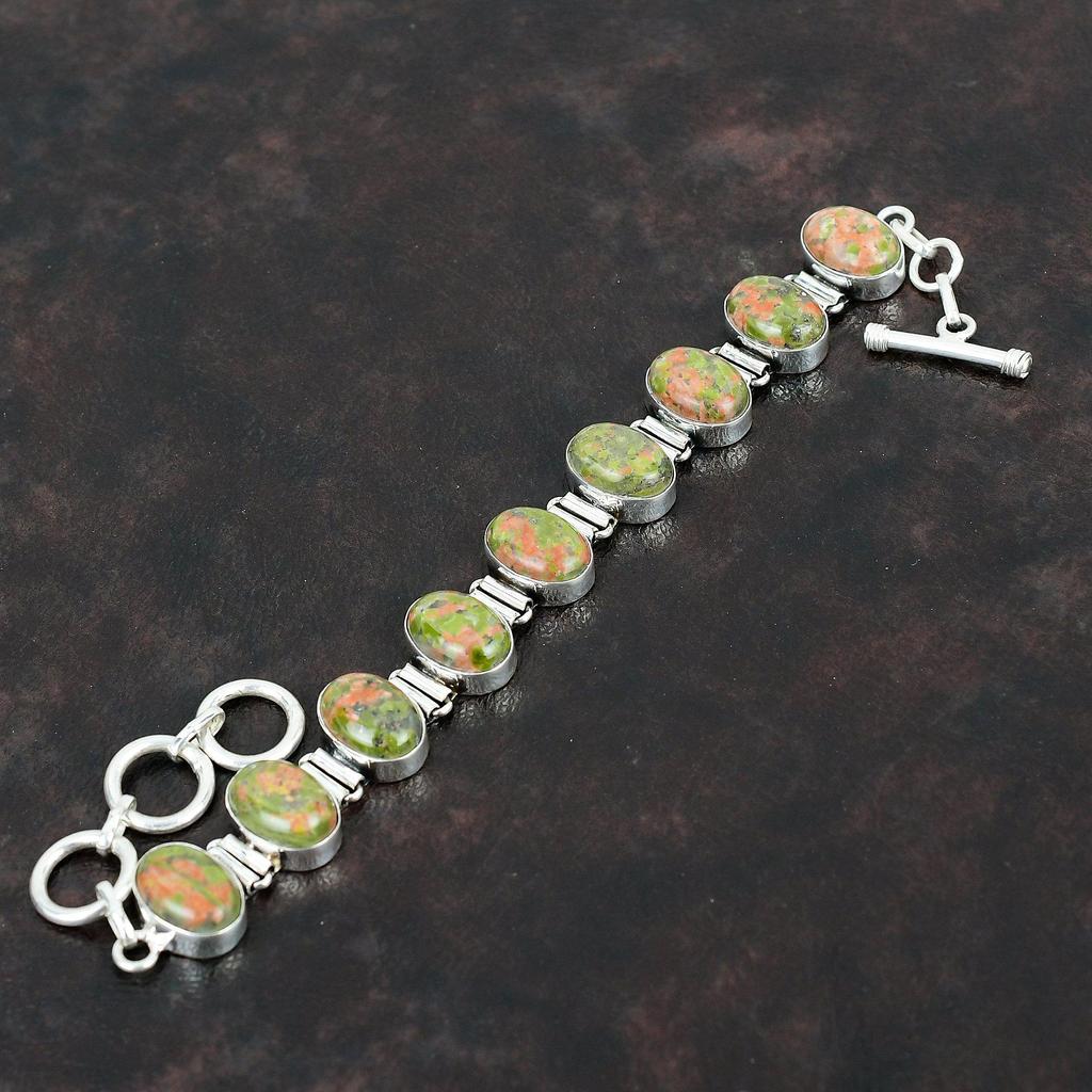 Unakit Edelstein Armband Handgefertigter Schmuck Zierliches Armband 925 Sterlingsilber Armband Verstellbares Kettenarmband Geschenke für Ihn Boho Schmuck