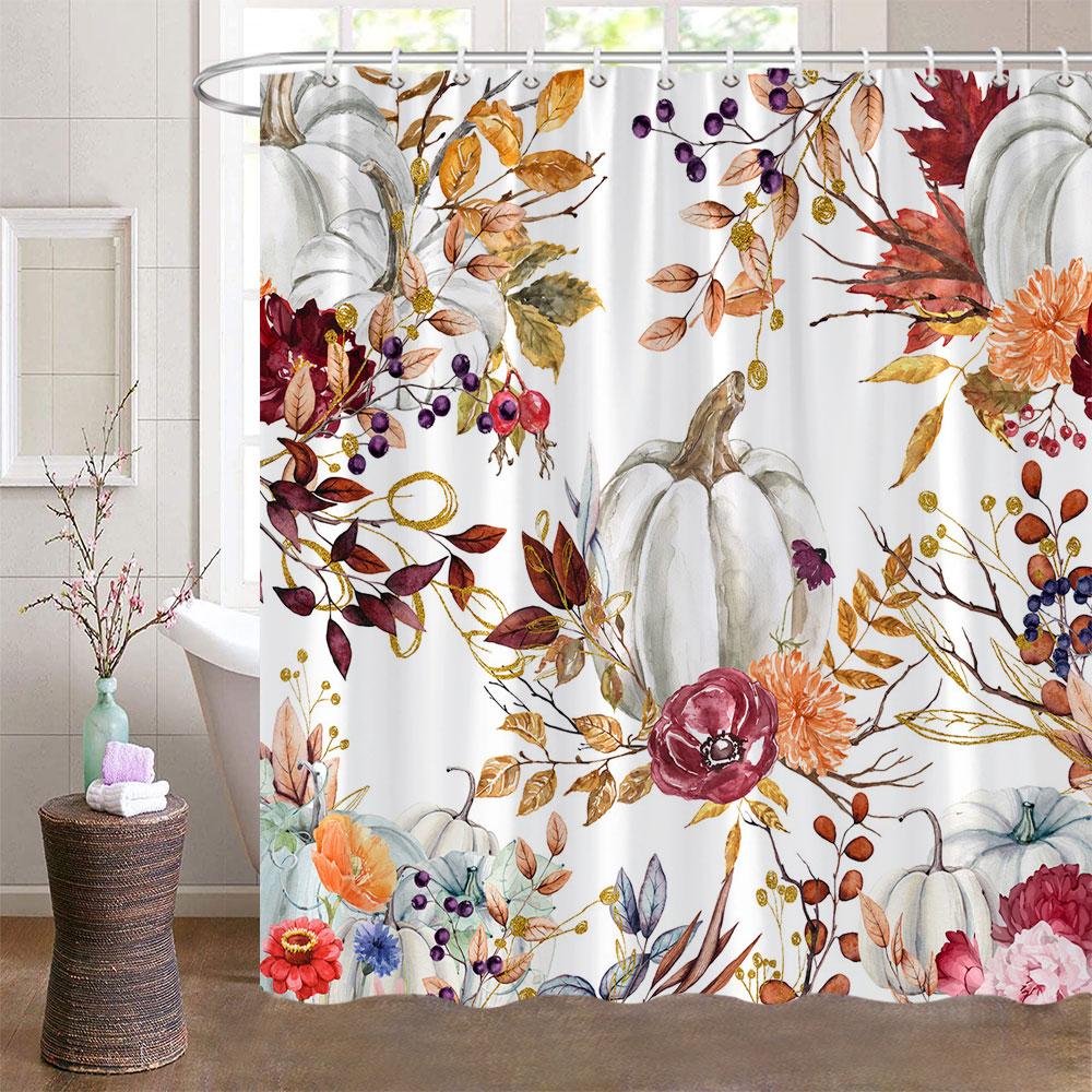 Podzimní sprchové závěsy do koupelny Podzimní sklizeň dýní Statek Den díkůvzdání Halloween sprchová vana s háčky Výzdoba koupelny