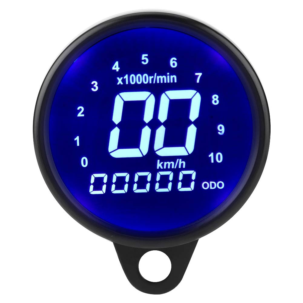 Acouto Motorcycle Speedometer 12V Universal Motorcycle LCD Display Instrument Digital Speedometer Odometer Tachometer Meter Gauge Black Plating