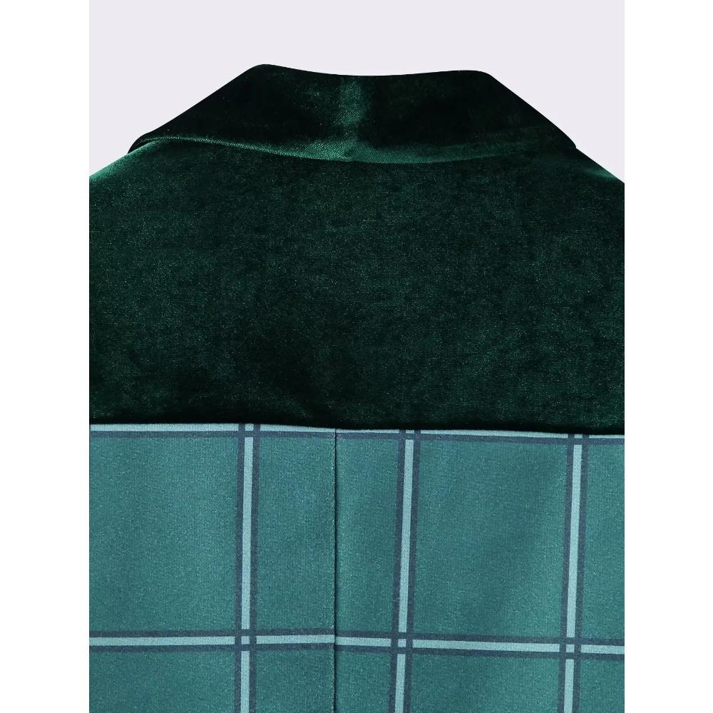 Spring and Autumn New Product Women's Fashion Simple Velvet Splice Embroidered Fabric Patch Long Sleeved Loose Suit Coat