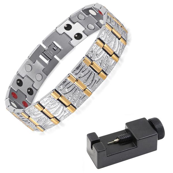 Brățară cu lanț magnetic de terapie, culoare aur roz punk greu de 15 mm, pentru bărbați și femei, oțel inoxidabil negru rock, brățară health pentru bicicletă, bijuterii