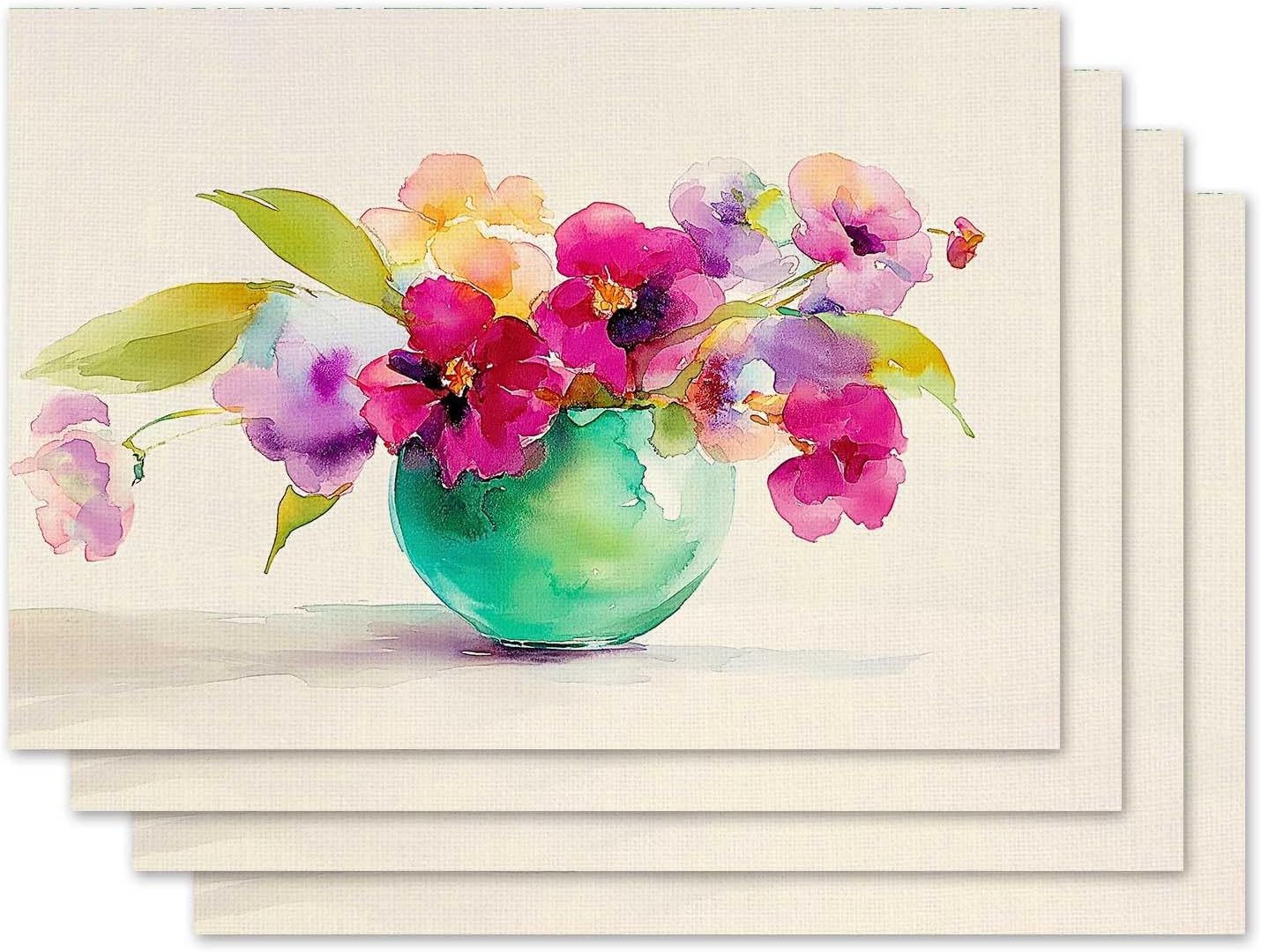 

Watercolor Flowers Placemat Set of 4 Spring Summer Floral Placemats Seasonal Table Mats for Indoor Outdoor Home Kitchen Dining Decor Party Farmhouse B 4Pcs