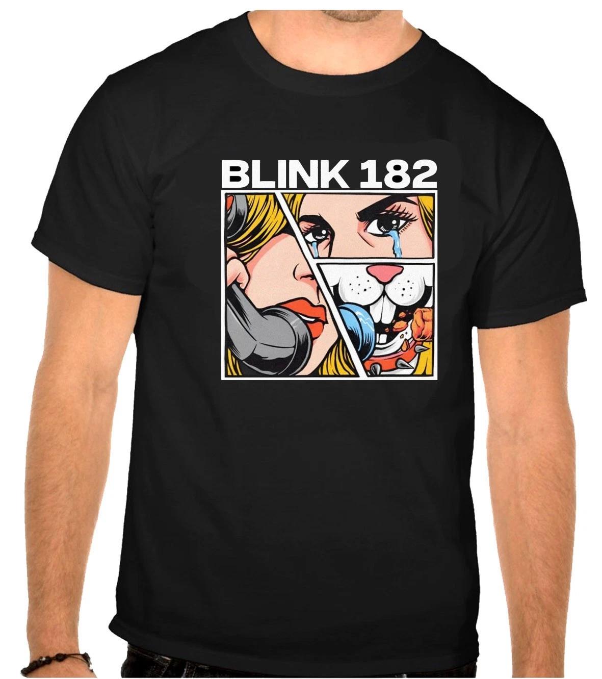 Blink 182 Rock Music Logo Black 100% Cotton T-shirt Mens Tees Top -1204- 4XL