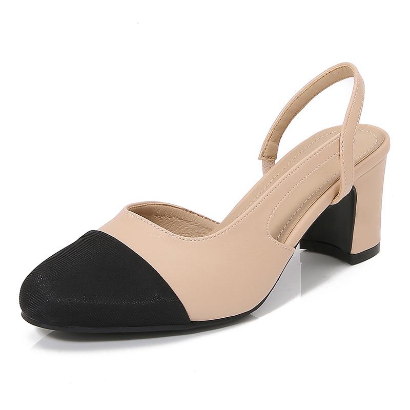 Women Slingbacks Shoes High Heels Thick High Heel Shoes Cow Leather Mixed Colors Pumps Ladies High Heel Elegant Sandals Female 32 3465₽