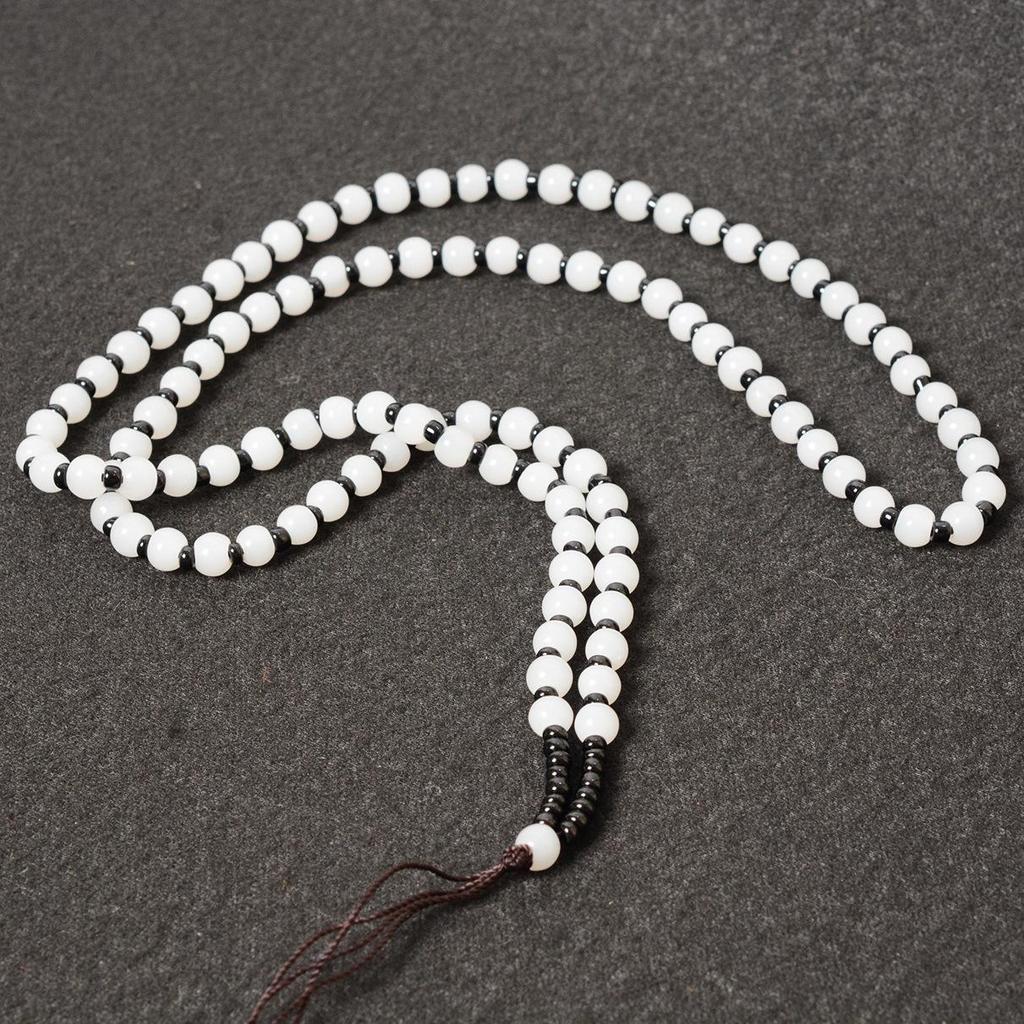 Handmade Woven Glass Beads Lanyard with Jade Guanyin Pendant