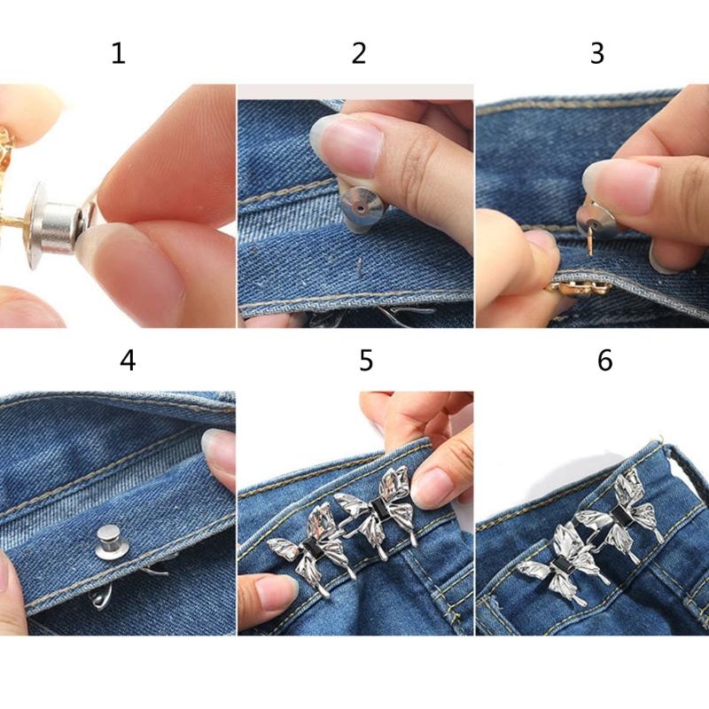 2pcs Nail-free Waist Buckle Butterfly Waist Closing Artifact Adjustable Snap Button Detachable Clothing Pant Jean Sewing