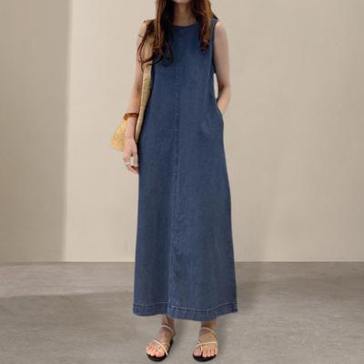 Γυναικείο γιλέκο Φόρεμα Λαιμός Μονόχρωμο Ρόμπα Τύπος Πλαϊνές τσέπες Χαλαρές αμάνικο στρογγυλό μήκος μέχρι τον αστράγαλο Casual