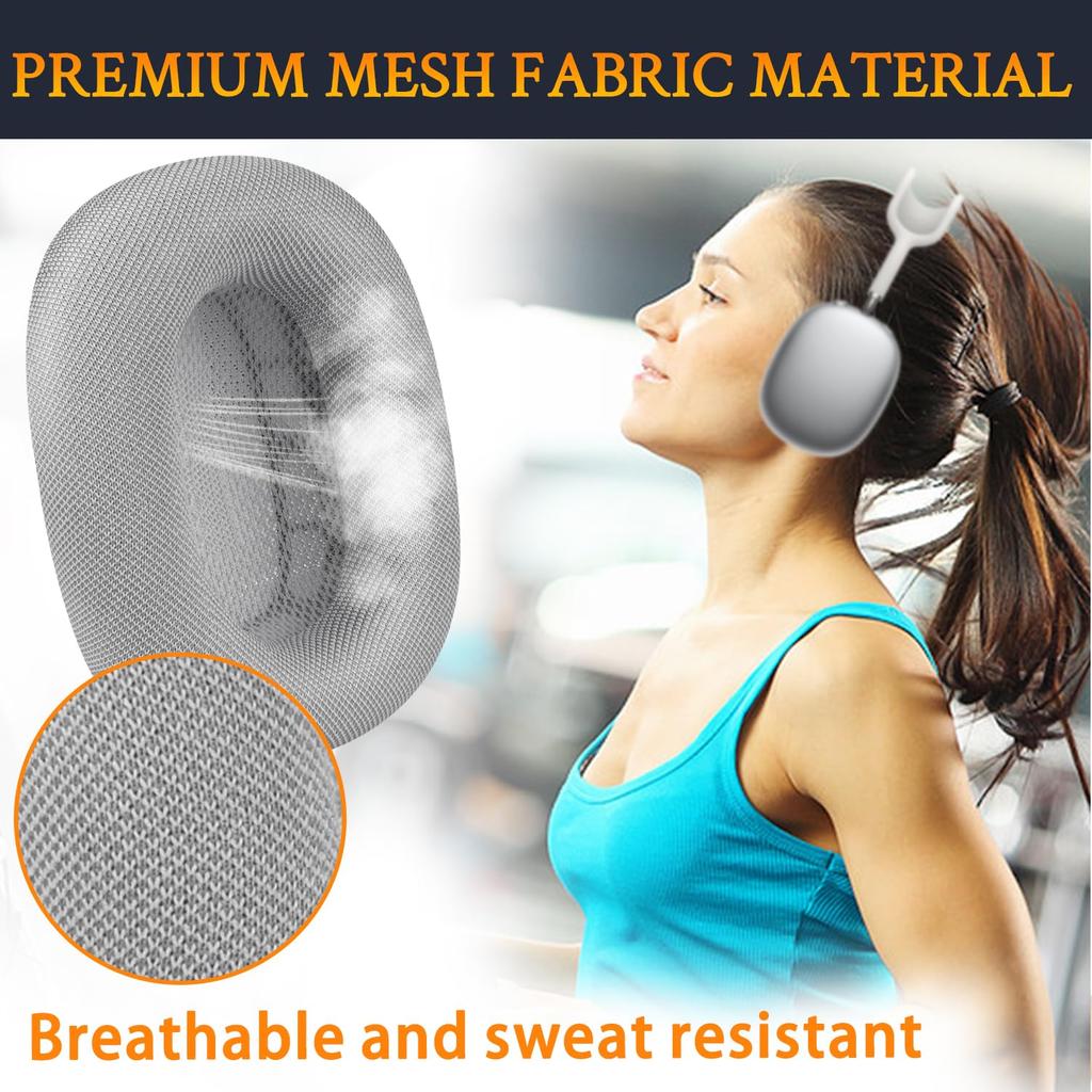 SOULWIT Wymienne nauszniki i poduszki do Airpods Max Trwałe nauszniki z siateczki z miękkiej pianki Srebrny zestaw słuchawkowy nauszny, -