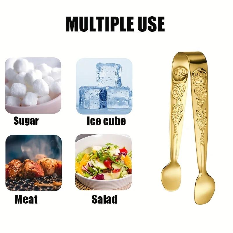 4.1-Inch Stainless Steel Patterned Tongs for Sugar Cubes, Ideal for Tea, Coffee, and Desserts - Christmas Kitchen Gift